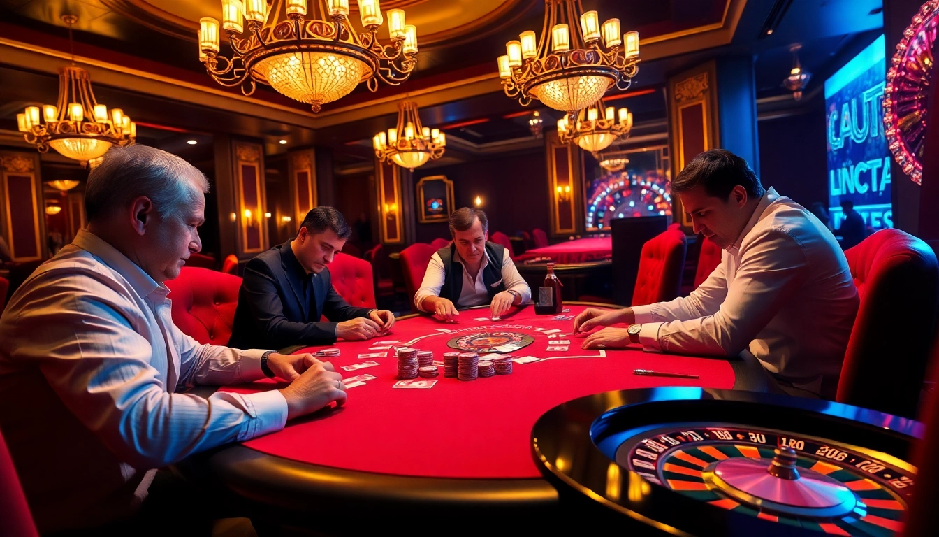 Engage in thrilling game bài at a luxurious casino table surrounded by excitement.