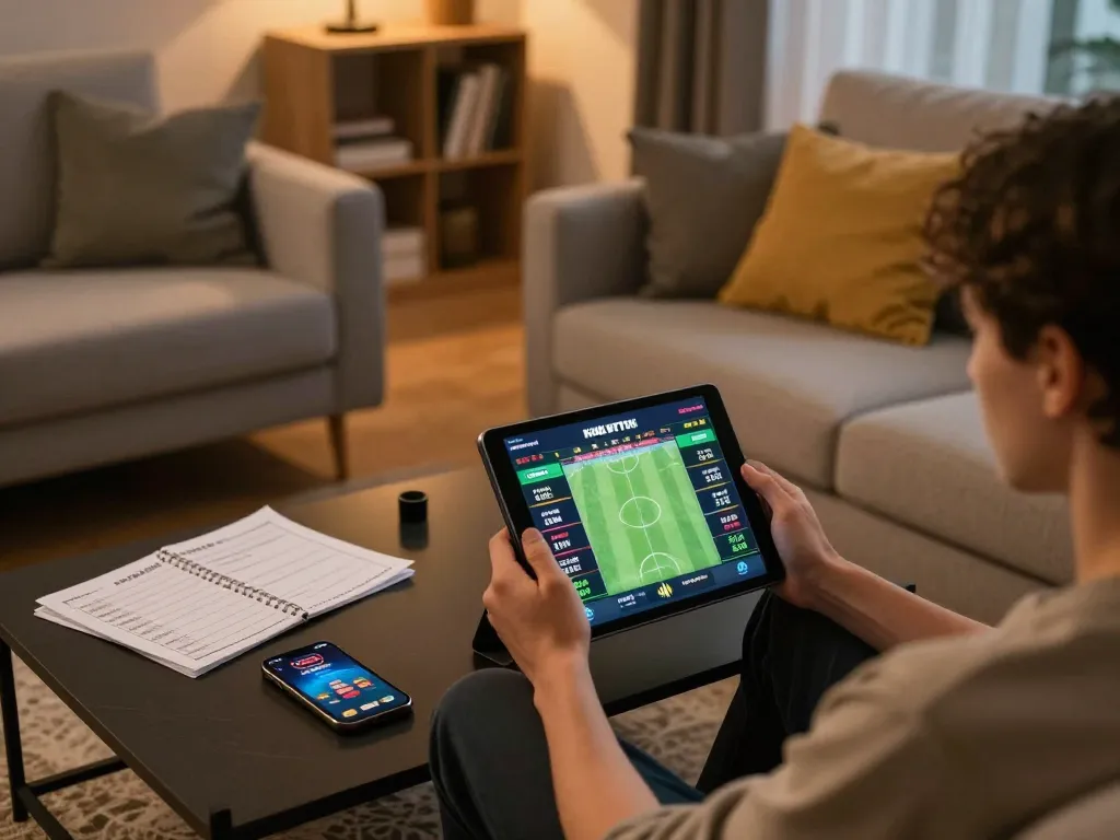 Engaging in online betting with real-time ty le keo nha cai odds displayed on a tablet at home