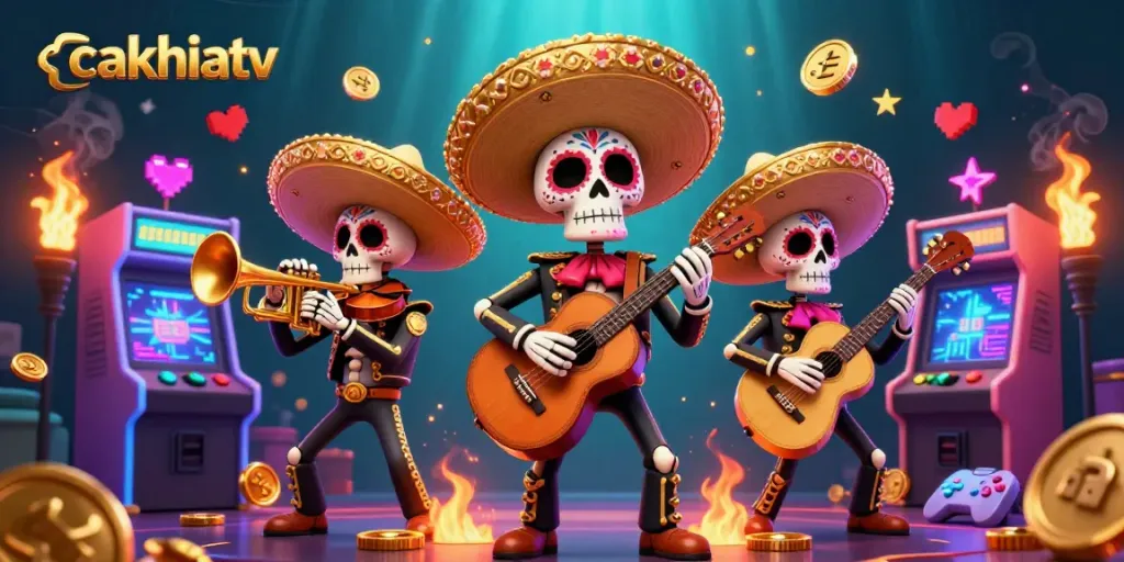 Cakhiatv captures vibrant casino excitement with a mariachi band in a colorful 3D illustration.