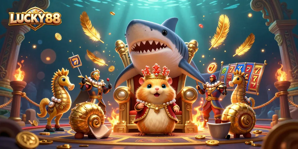Experience LUCKY88's vibrant slot adventure with a golden hamster king and enriched elements in an underwater world.