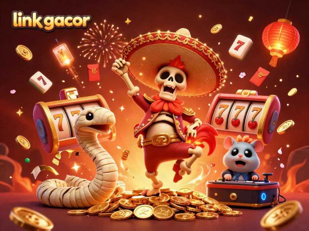 Celebrate big wins with link gacor, featuring vibrant casino themes and joyful characters in action.