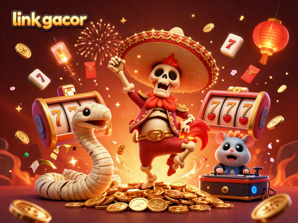 Celebrate big wins with link gacor, featuring vibrant casino themes and joyful characters in action.