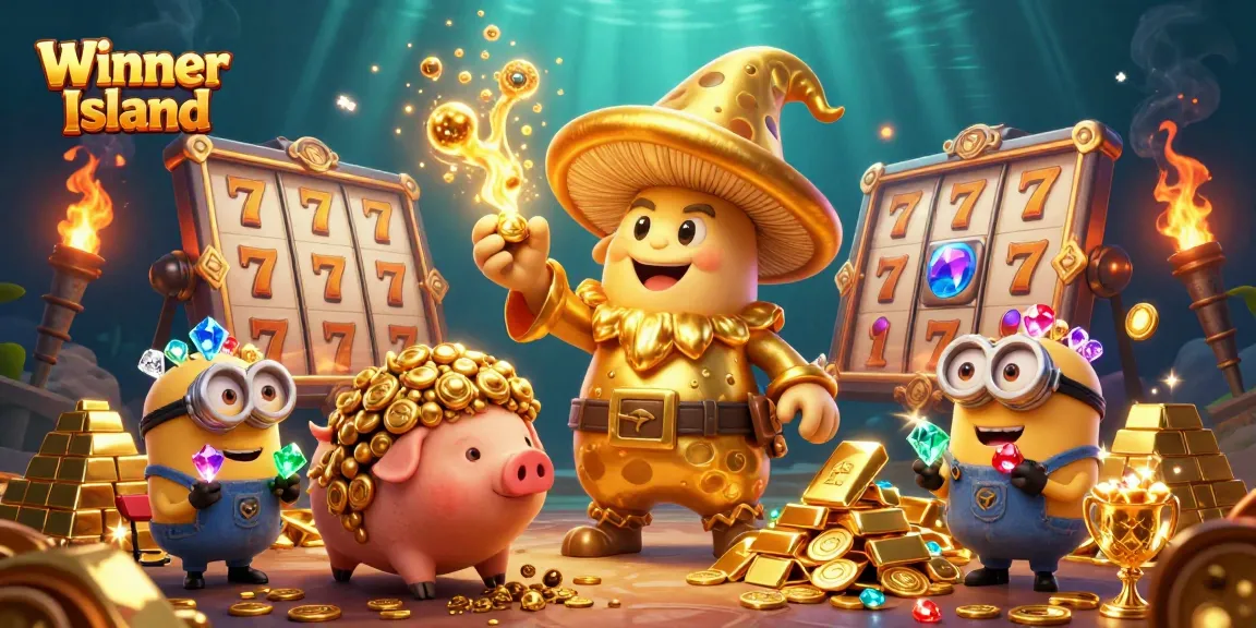 Experience the excitement at Winner Island Casino with dynamic slot reels, treasures, and magical elements.