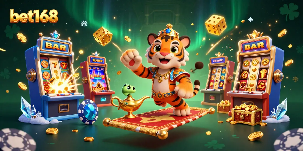Bet168 tiger sultan on a flying carpet among casino elements, showcasing vibrant gaming action.
