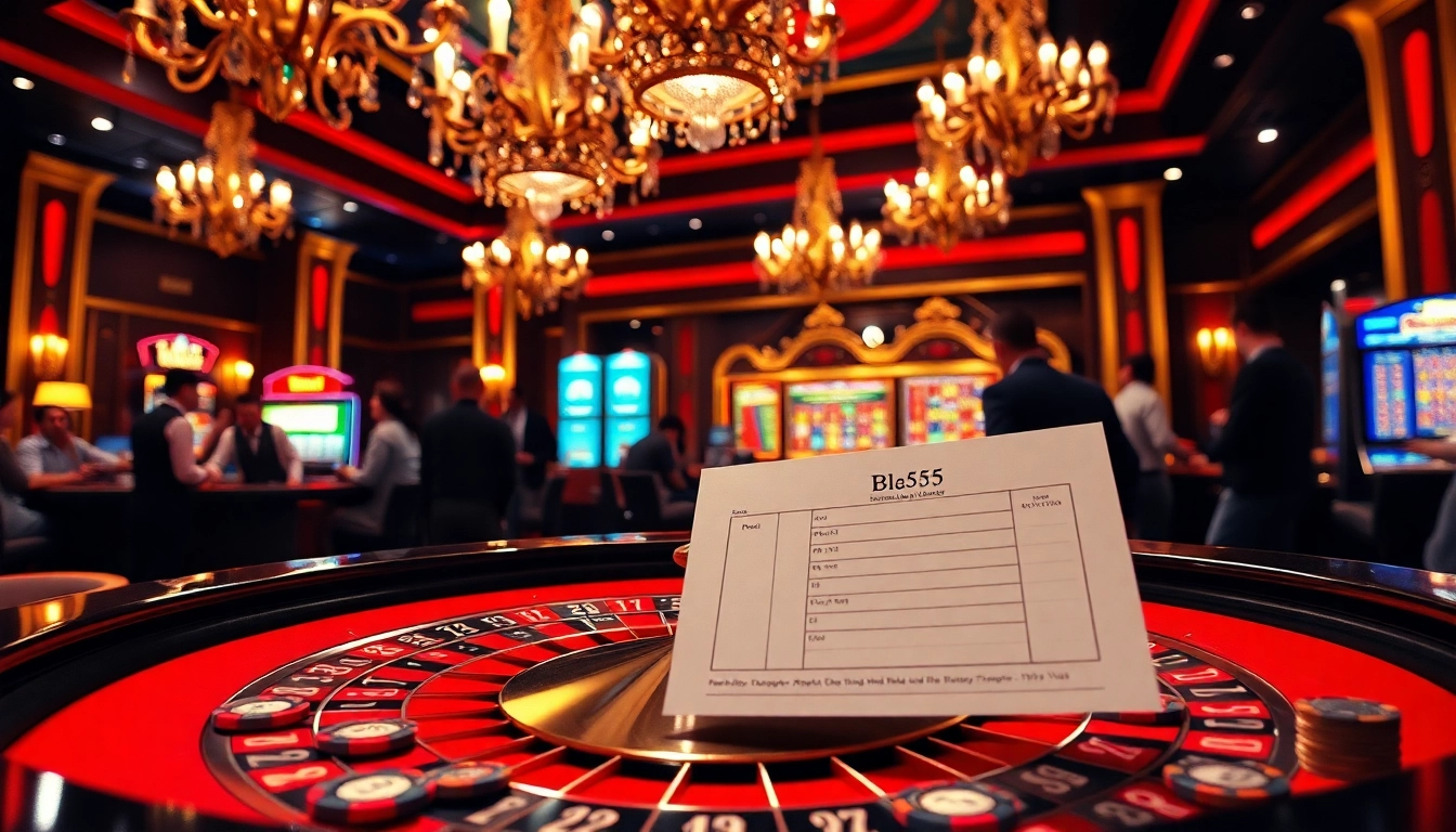 Experience the excitement of Bl555 at a luxurious casino table filled with chips and cards.