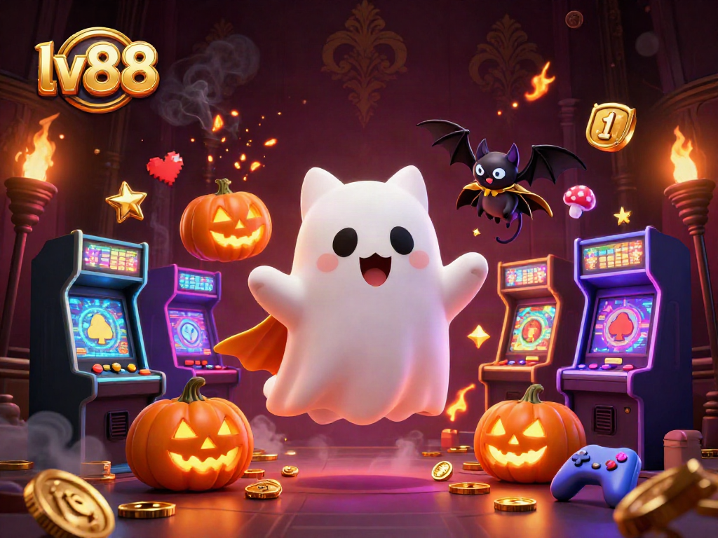 Win big at lv88 with vibrant casino characters and retro gaming elements in a haunted mansion!