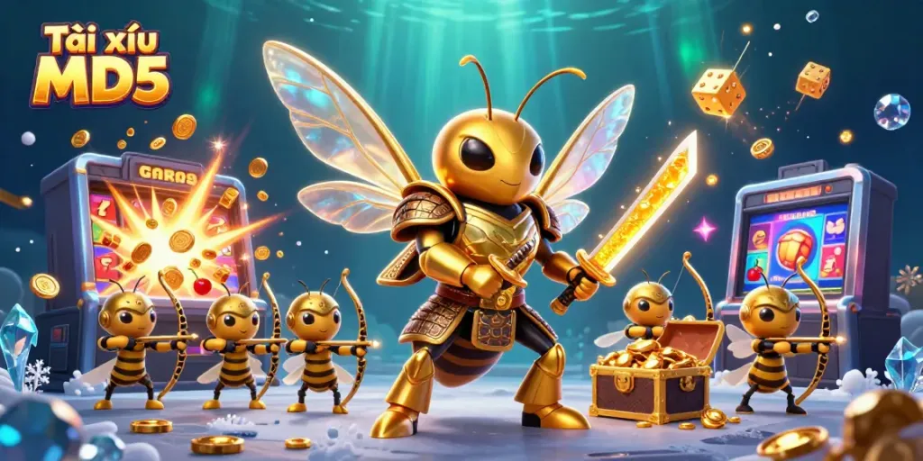 Win big with Tài xỉu MD5 in a vibrant casino scene bursting with gold and excitement.