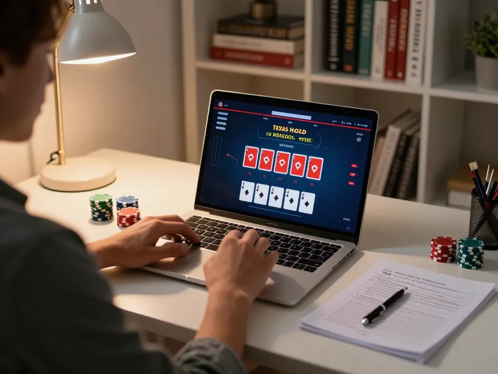 Engaged in strategic poker gameplay on tx88casino from a cozy home office.