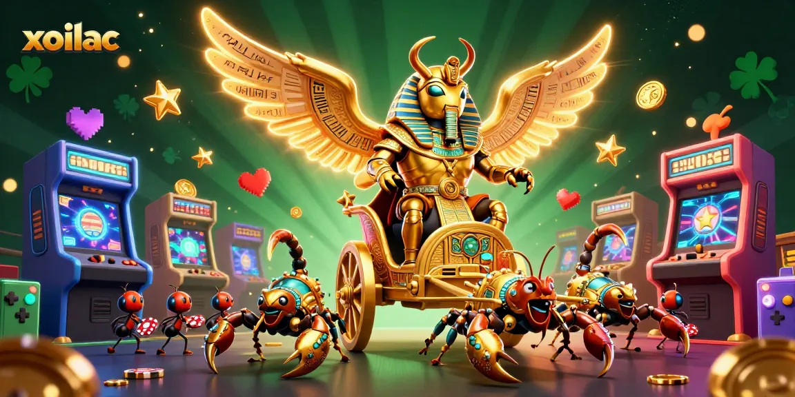 Bet on exciting games at xoilac with our vibrant illustration featuring a colossal scarab beetle!