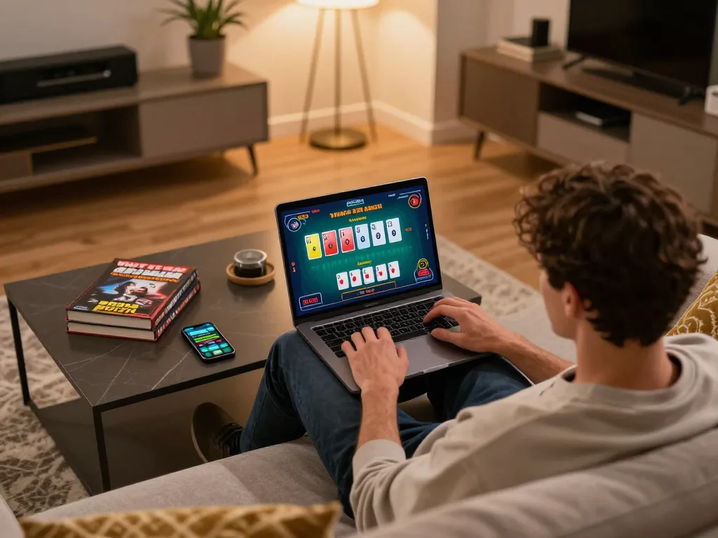 Engaging in a live dealer blackjack game at home showcasing Da88 uy tín and strategic gameplay
