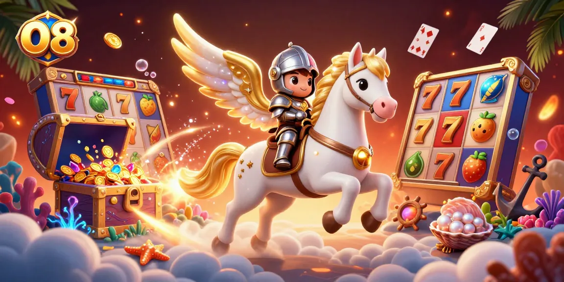 Experience thrilling gameplay with O8 as celestial knights venture through a dynamic casino world.