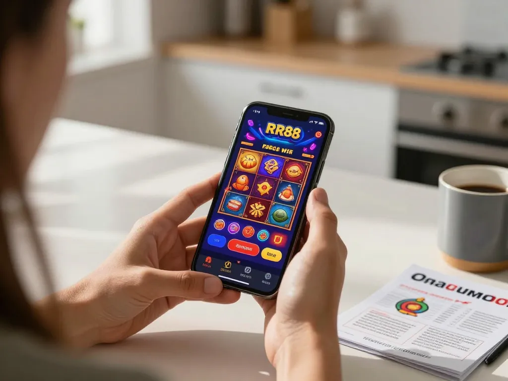Engaging gameplay on RR88 mobile app with casino gaming graphics displayed on smartphone
