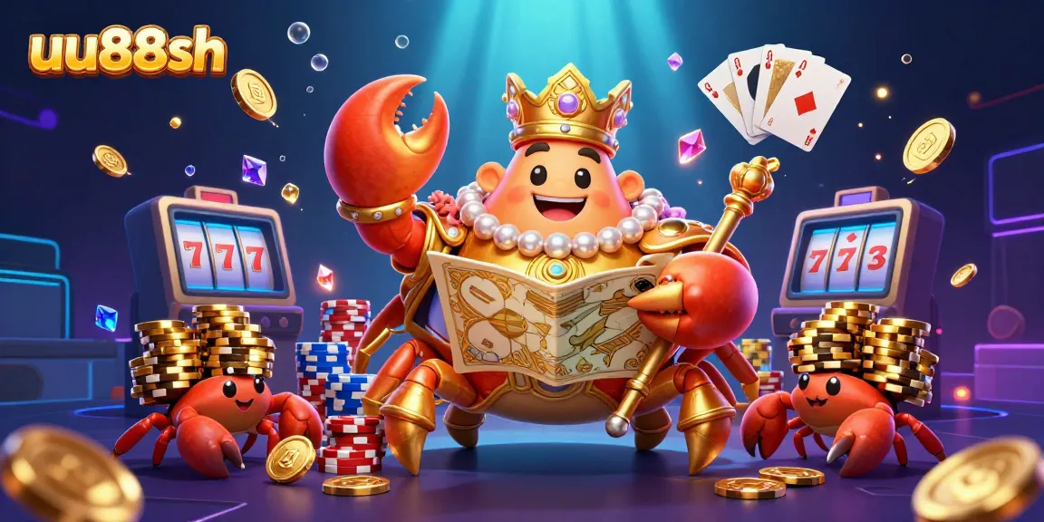 Experience the vibrant world of uu88sh with a golden crab emperor in an ultra-detailed casino scene.