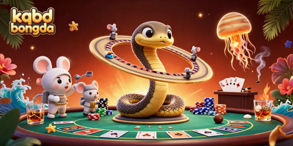 Experience the exhilarating action of kqbd bongda with 3D cartoon characters gambling in a cosmic casino environment.