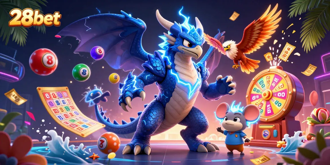 Engage in thrilling gameplay with 28bet, surrounded by vibrant lottery balls and exciting prizes.
