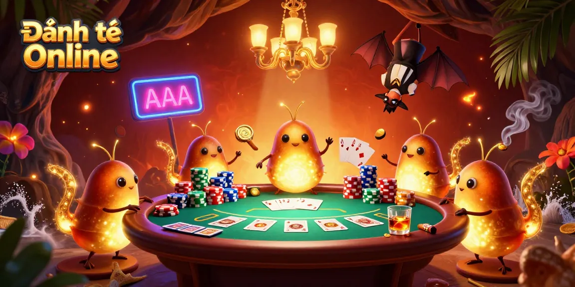 Engage with Đánh đề online through a vibrant 3D casino scene showcasing glowworms and a bat dealer.