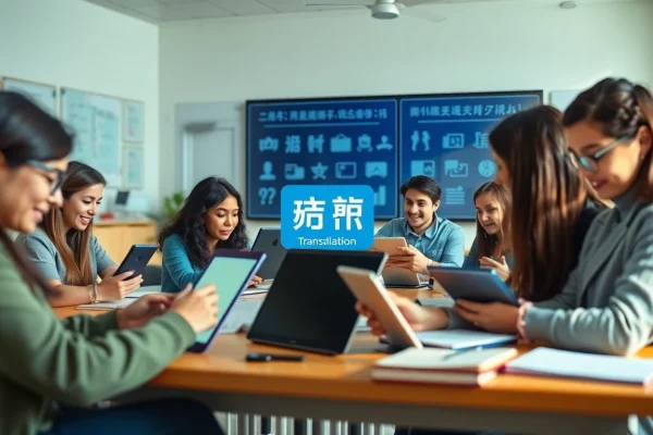 Modern digital education environment showcasing 有道 translation tools in use.