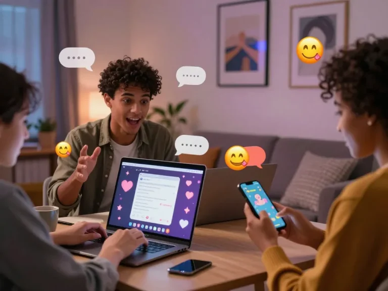 Engaging in sex chat through diverse online conversations in cozy settings, highlighting dynamic interactions.