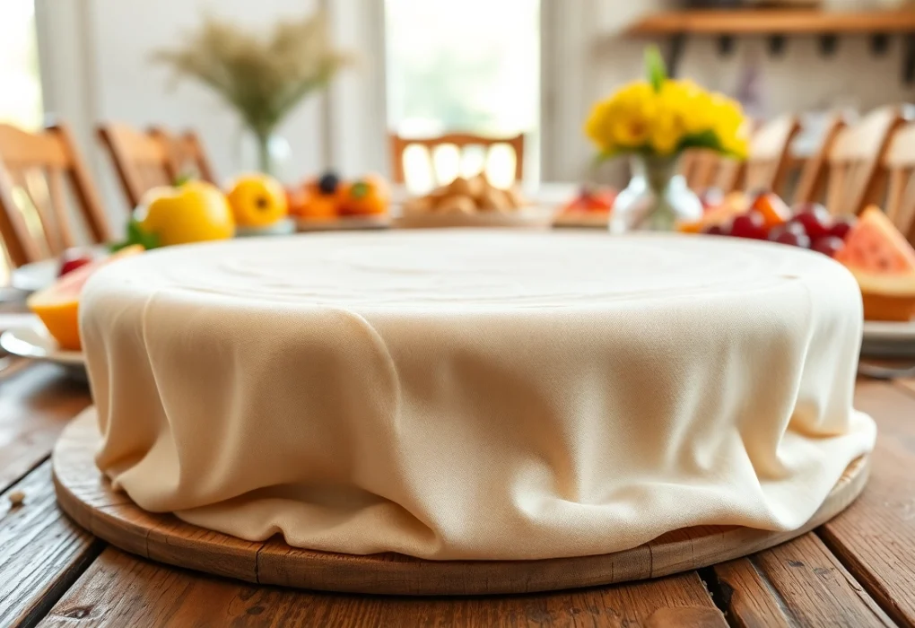 Vibrant wafeldoek stijlvol gepresenteerd met kleurrijke fruit en lekkernijen.