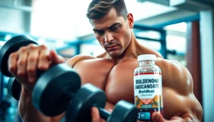 Boldobal Boldenone Undecanoate wordt gebruikt door een bodybuilder in een intense trainingssessie.