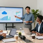 Team collaboration in a modern office discussing WPS Official Website benefits