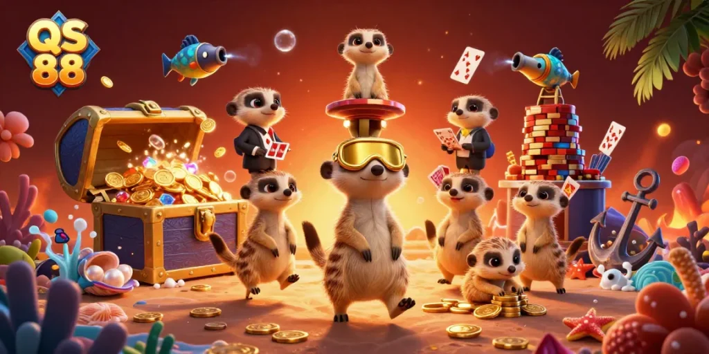 Explore the vibrant world of QS 88 with meerkats running an exciting casino operation.