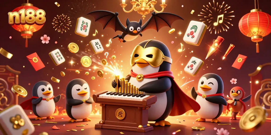 Experience n188 thrilling moments with a penguin organist, golden notes, and festive elements!