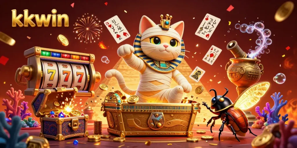 Win big with kkwin at this vibrant 3D pyramid casino featuring exciting slot elements and captivating characters.
