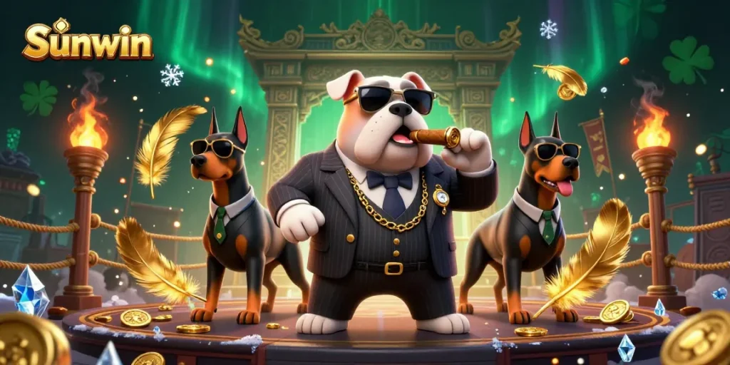 Experience thrilling wins at Sunwin with charming mafia characters and vibrant casino elements.