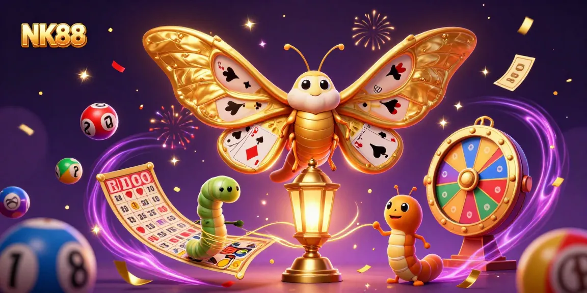 Experience the excitement of NK88 with vibrant lottery balls and dynamic casino elements.
