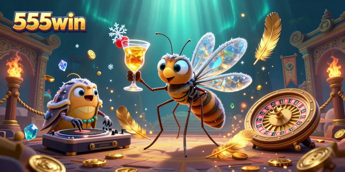 Experience winning excitement with 555win's vibrant casino mascot and dynamic game elements