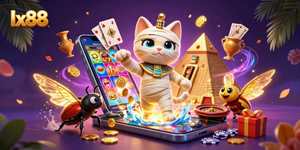 Experience vibrant gameplay with lx88 in this immersive casino scene featuring dynamic characters and games.
